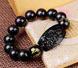 Zwarte obsidian buddha armband 